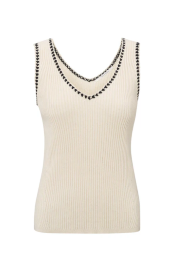Yaya Ribbed Tank Top Stich Detail Summer Sand