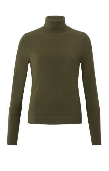 YAYA Turtleneck Sweater With Button Dark Army Gree