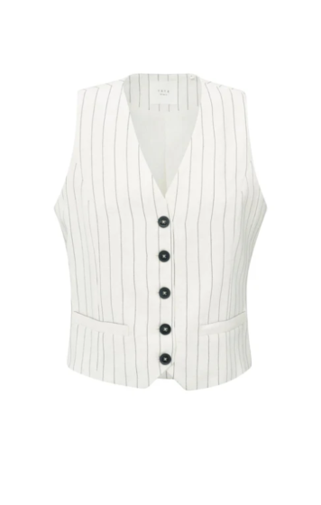Yaya Linen Blend Gilet Pinstripe Pattern Sand Beig