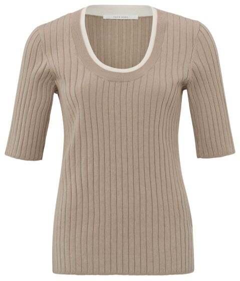 Yaya Ribbed Sweater Round Neck Aluminium Beige