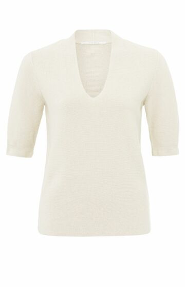 Yaya V-Neck Short Sleeve Sweater Ivory White