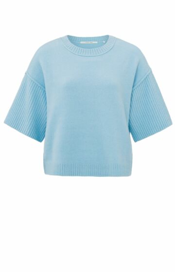 Yaya Boatneck Sweater Rib Sleeves Cerulean Blue