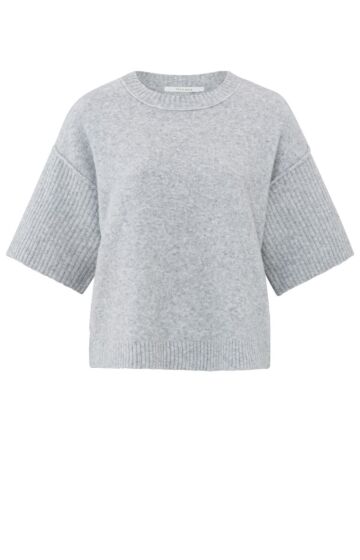 Yaya Boatneck Sweater Rib Sleeves Grey Melange