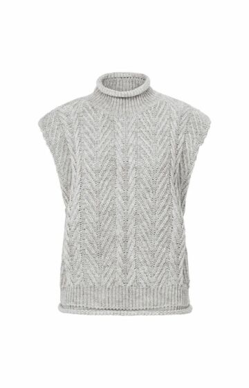 YAYA Cable Knit Spencer Mid Grey