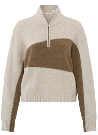 YAYA Sweater With Collar and Zipper Beige