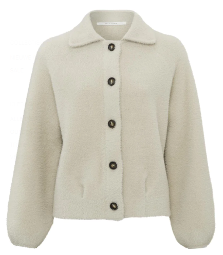 YAYA Furry Cardigan With Buttons Beige