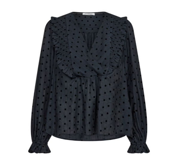Co'couture Dolly Dot Frill Smock Shirt Navy