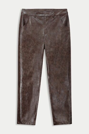 POM Faux Leather Pants Brown