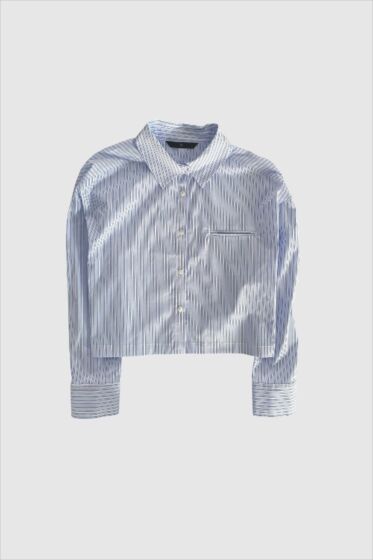 With Black Quinie Striped Cropped Shirt White Blue
