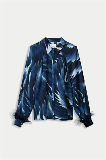 Pom Blouse Feather Blue Multi Colour