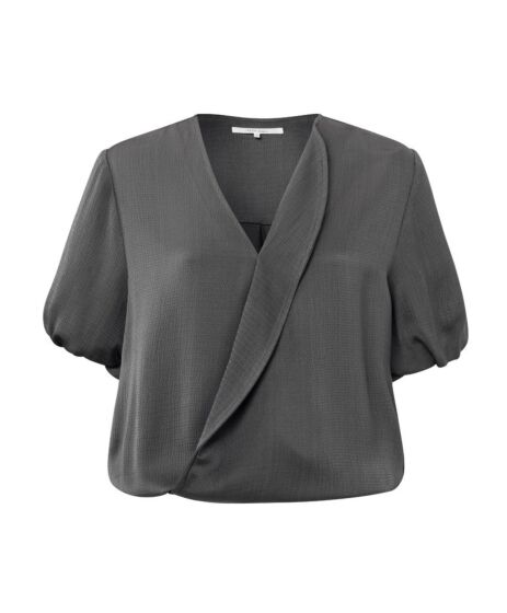 YAYA V-Neck Blouson Top Magnet Grey