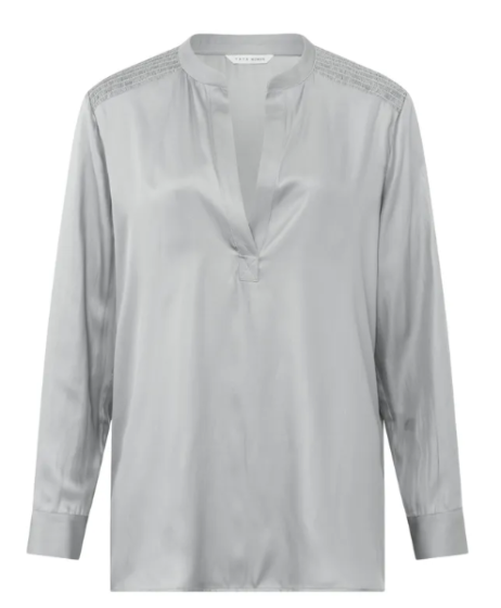 YAYA Satin V-neck Top W. Smock Paloma Grey