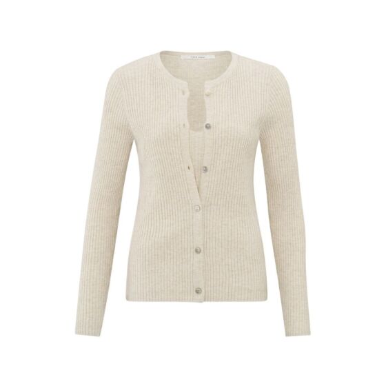 YAYA Faux Layered Ribbed Cardigan Light Beige Mel