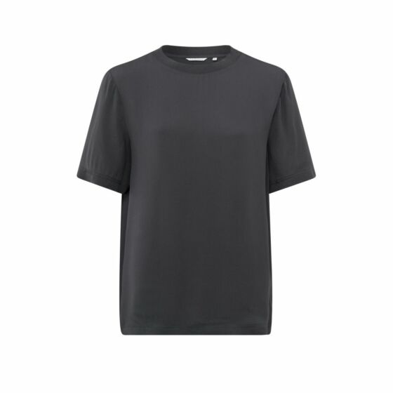 Yaya Woven Top Short Sleeves Anthracite Silver