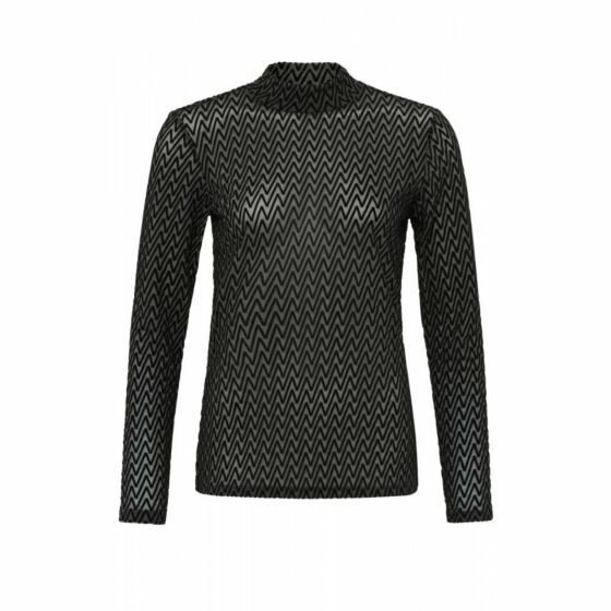 YAYA Velvet Print Mesh Top Phantom Dessin