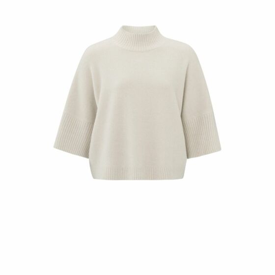 Yaya High Neckline Sweater Rib Sleeves Stone Beige