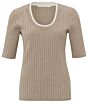 Yaya Ribbed Sweater Round Neck Aluminium Beige